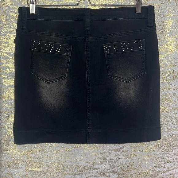 Marks&Spenser Black/Gray Bling Rhinestones Studs Jean Mini Skirt Size UK 10 - Picture 8 of 14